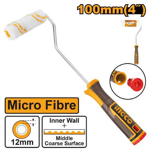 Mini rodillo de microfibra mango largo 100mm X 12mm Ingco - Ferrelibre