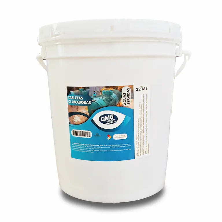 Tabletas cloradoras aguas servidas Balde 32TAB Qmg water - Ferrelibre