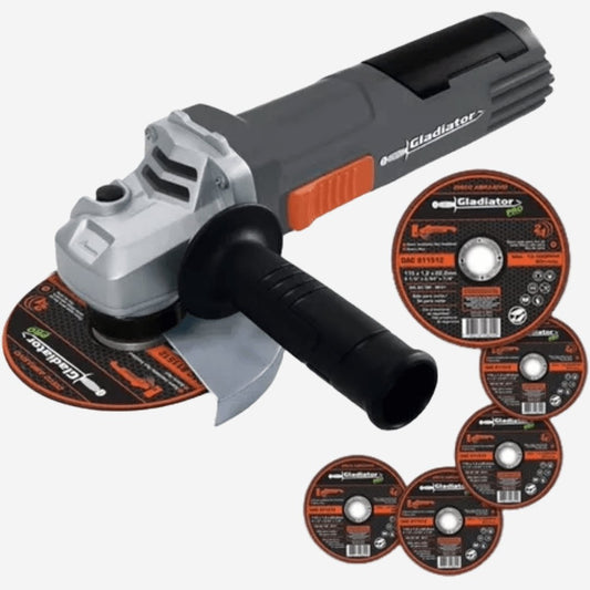 Esmeril Angular 4 1/2'' 800 W Gladiator + 5 Discos Color Gris AA615 - Ferrelibre