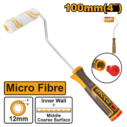 Mini rodillo de microfibra mango largo 100mm X 12mm Ingco - Ferrelibre