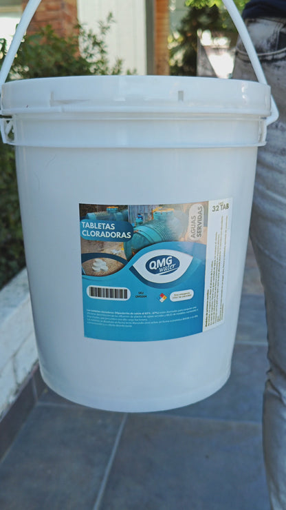 Tabletas cloradoras aguas servidas Balde 32TAB Qmg water